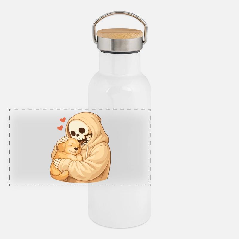 Cozy skeleton with puppy – security Panoramic Thermal Bottle with Bamboo Lid