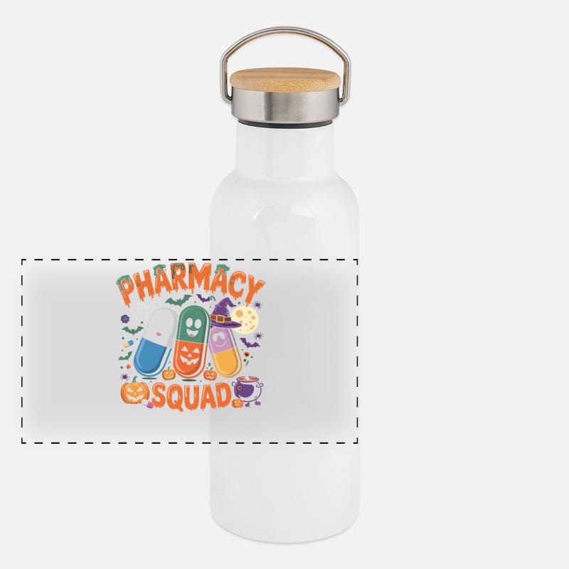 Pharma Halloween Squad Panorama Thermosflasche mit Bambusdeckel