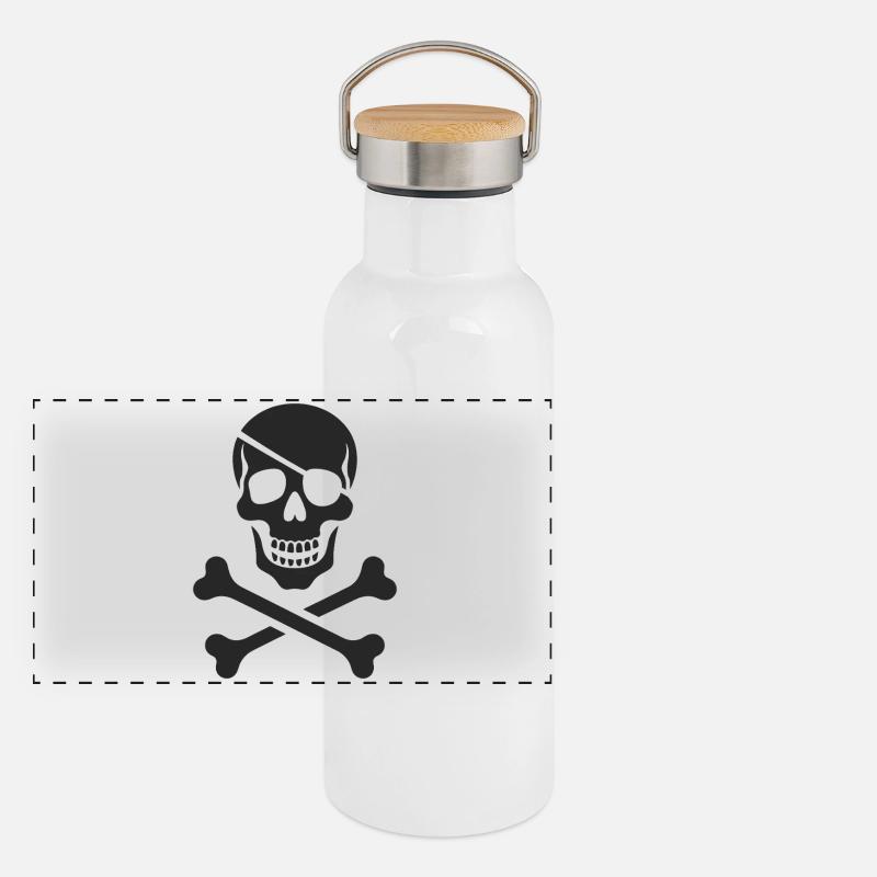 Classic Jolly Roger Pirate Skull Panoramic Thermal Bottle with Bamboo Lid
