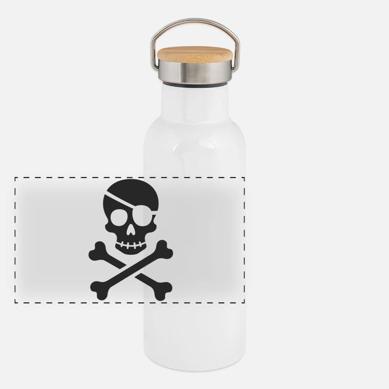 Classic Jolly Roger Pirate Skull Panoramic Thermal Bottle with Bamboo Lid