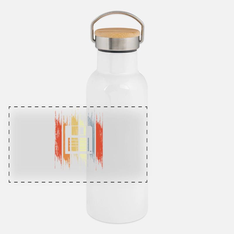 Retro Diskette Panorama Thermosflasche mit Bambusdeckel