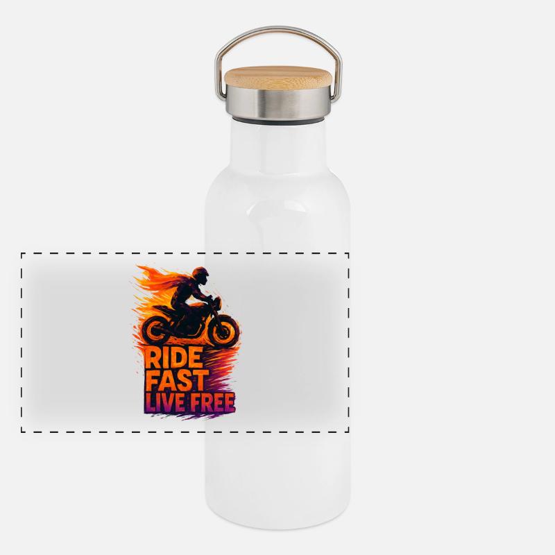 Ride Fast Live Free Panorama Thermosflasche mit Bambusdeckel