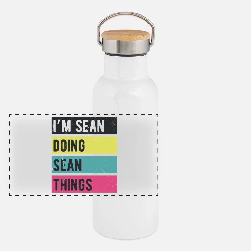 Ich bin Sean und mache Sean Things Retro-Farben Panorama Thermosflasche mit Bambusdeckel