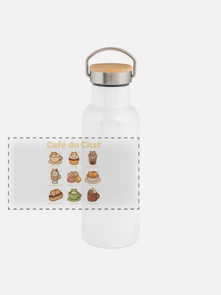 Café du Chat Katzengenuss - Panorama Thermosflasche mit Bambusdeckel - Weiß