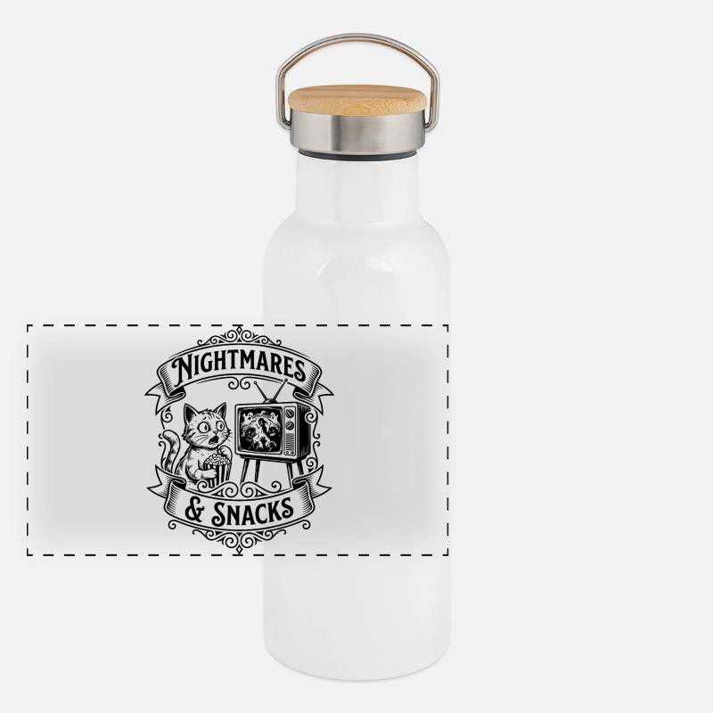 Nightmares & Snacks – Gruselkater Panorama Thermosflasche mit Bambusdeckel