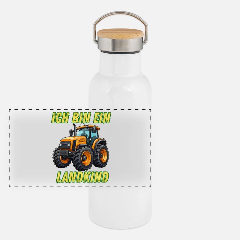 Traktor Design - Ich bin ein Landkind Panorama Thermosflasche mit Bambusdeckel