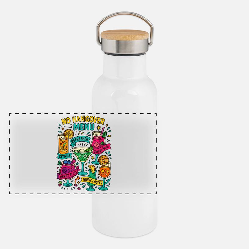 No Hangover Menu, Mocktail Card Panoramic Thermal Bottle with Bamboo Lid
