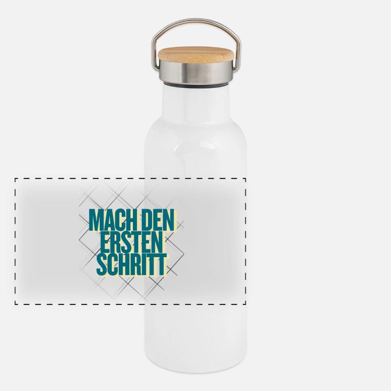 Mach den ersten Schritt – Geometrisches Design Panorama Thermosflasche mit Bambusdeckel