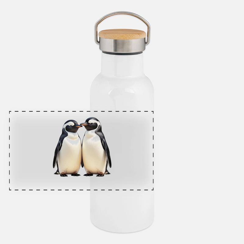 Cuddly penguin duo in view Panoramic Thermal Bottle with Bamboo Lid