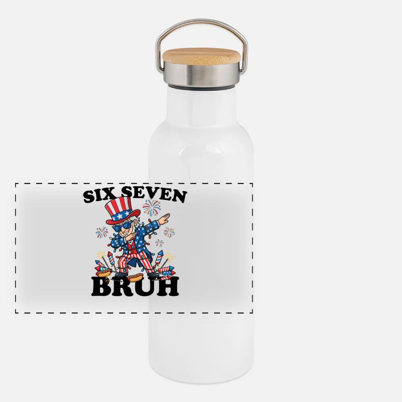 Six Seven Bruh 4 July Dabbing 6-7 4 July Panoramic Thermal Bottle with Bamboo Lid