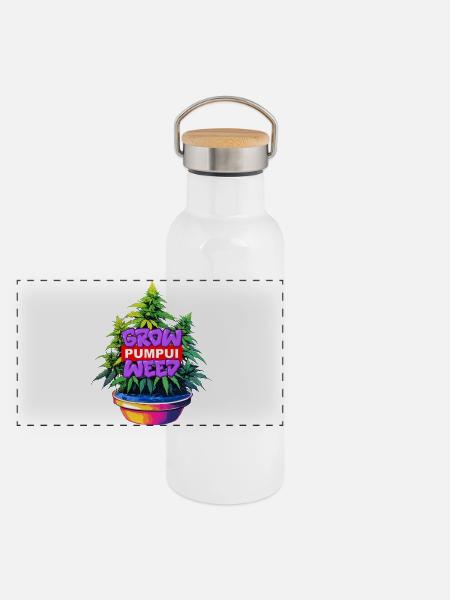 Grow Pumpui Weed - Panorama Thermosflasche mit Bambusdeckel - Weiß - Vorne