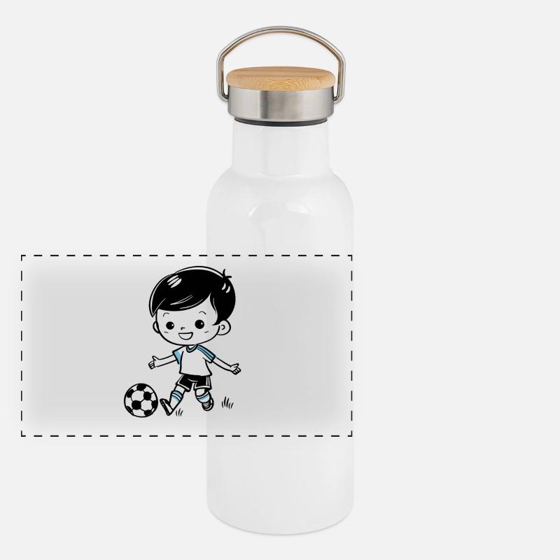 Fußballjunge Panorama Thermosflasche mit Bambusdeckel