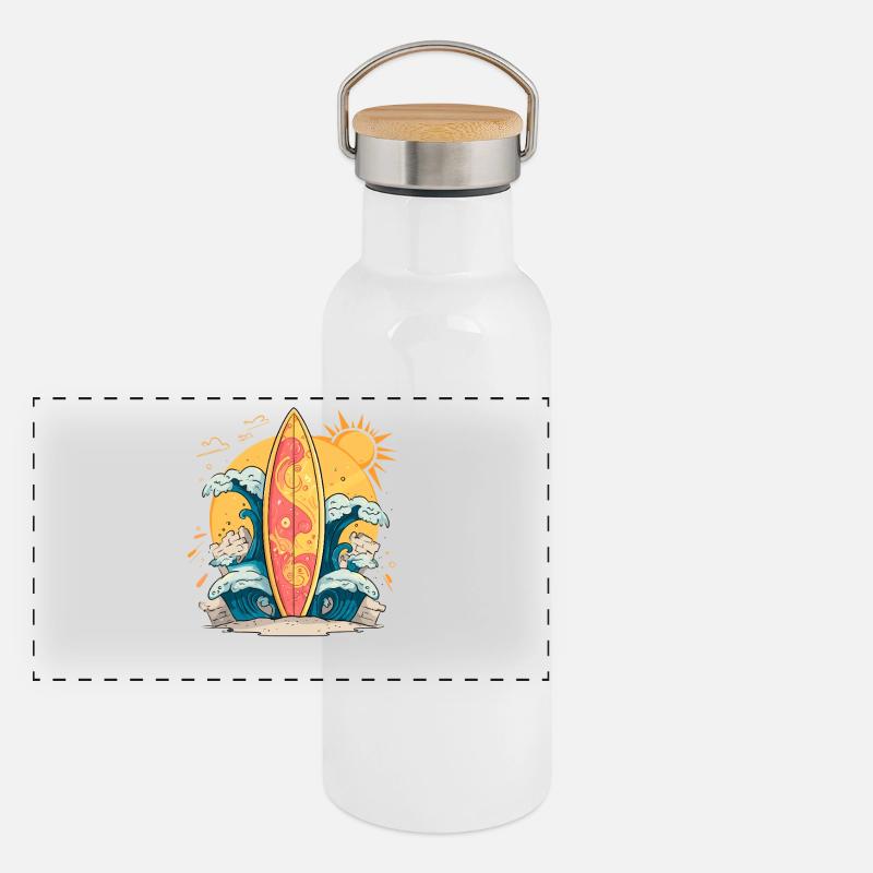 Sun Surfboard Wave Art Panoramic Thermal Bottle with Bamboo Lid