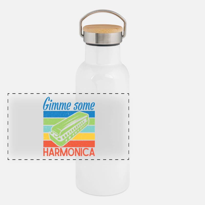 Funny Harmonica Player Gimme Some Harmonica Panorama Thermosflasche mit Bambusdeckel