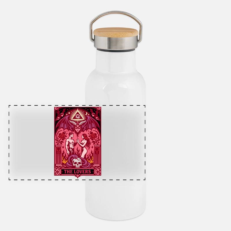 Die Liebenden | Tarot Gothic | Valentins Tag Panorama Thermosflasche mit Bambusdeckel