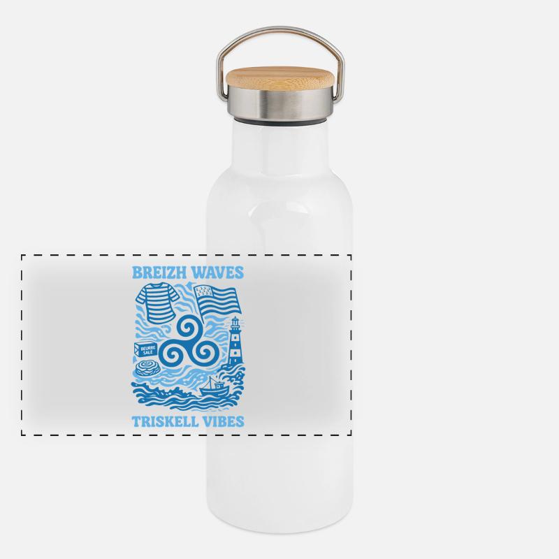 Bretagne Triskell Vagues Design Breton Marin Panoramic Thermal Bottle with Bamboo Lid
