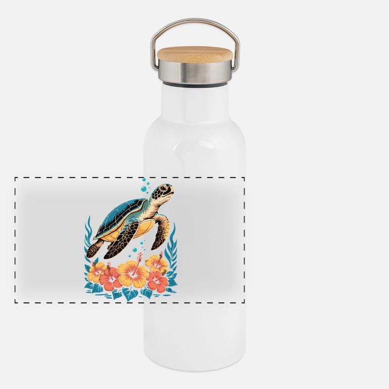 Sea Turtle Ocean Addict Design Gourde isotherme avec bouchon en bambou
