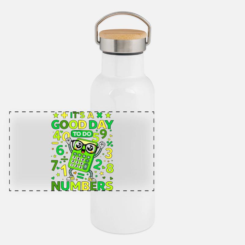 Cheerful Calculator Numbers Panoramic Thermal Bottle with Bamboo Lid