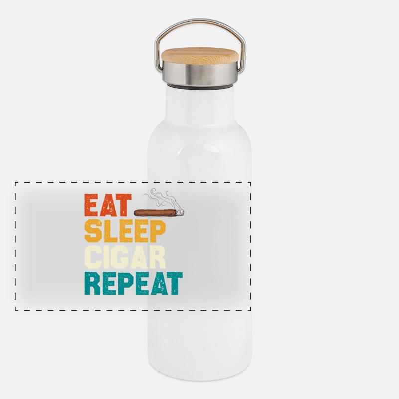 Eat Sleep Cigar Repeat Tee Panorama Thermosflasche mit Bambusdeckel