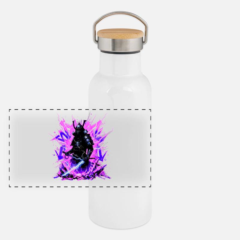 Cyber Samurai – Synthwave Katana Spirit Panoramic Thermal Bottle with Bamboo Lid