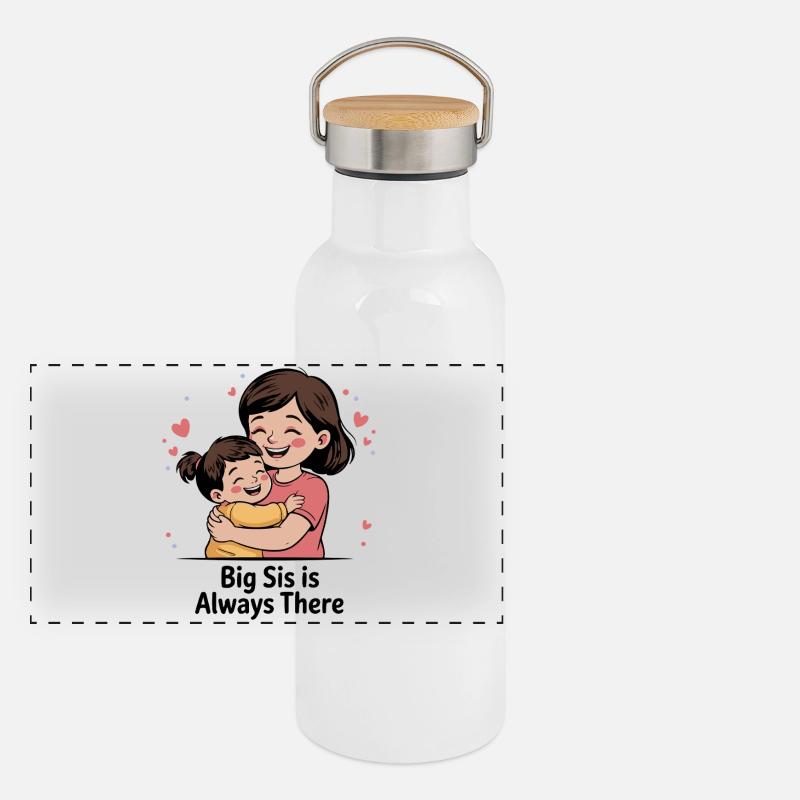 Zärtliche große Schwester-Umarmung Panorama Thermosflasche mit Bambusdeckel