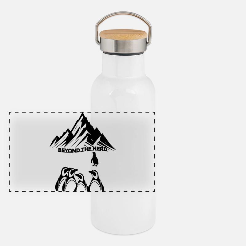 Lone Explorer Penguin Tee – Wähle deinen eigenen Weg Panorama Thermosflasche mit Bambusdeckel