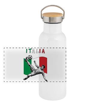 Football Italie Calcio Flag Coup de pied aérien - Gourde isotherme avec bouchon en bambou - blanc - Devant