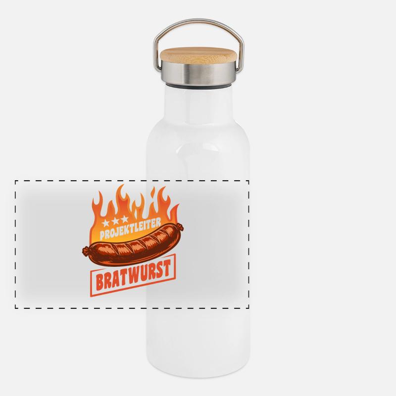 Project Manager Bratwurst | Grilling Flames Cult Panoramic Thermal Bottle with Bamboo Lid