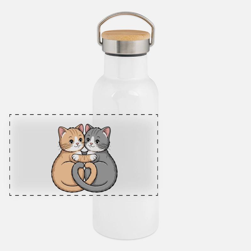 Cœur de couple de chats Gourde isotherme avec bouchon en bambou