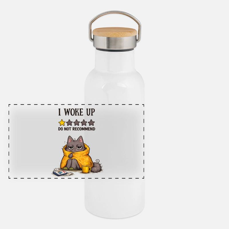Je me suis réveillé – Je ne recommande pas (chat fatigué) Gourde isotherme avec bouchon en bambou