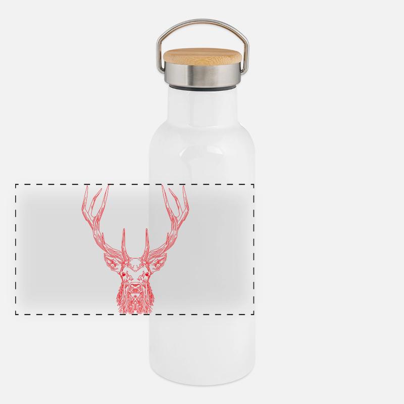 Tech Deer – Geometrischer Hirsch in Rot Panorama Thermosflasche mit Bambusdeckel