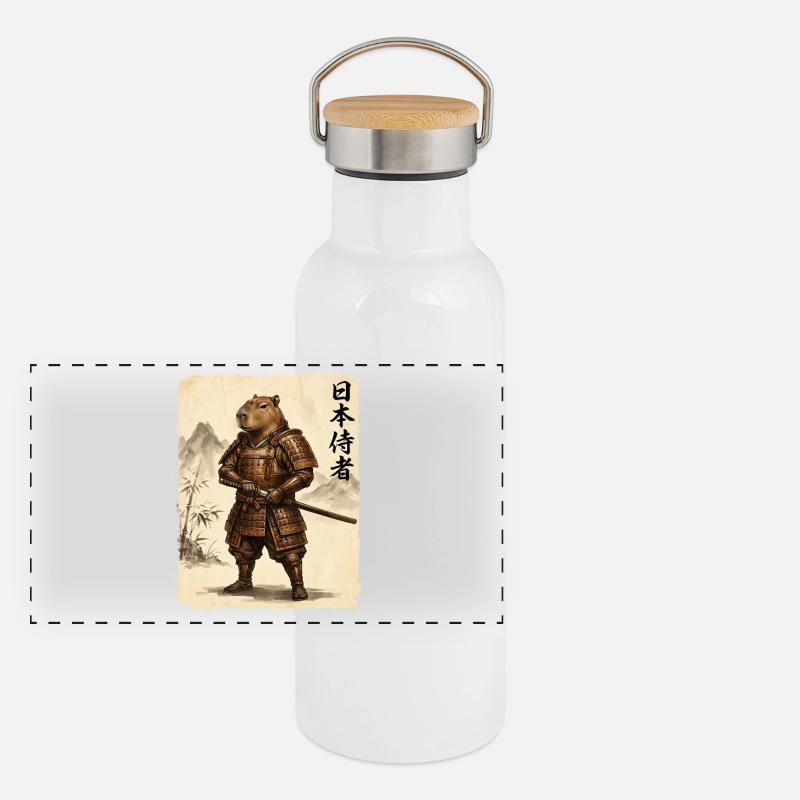 Samurai, Capybara, Japanische Kunst, Anime Panorama Thermosflasche mit Bambusdeckel