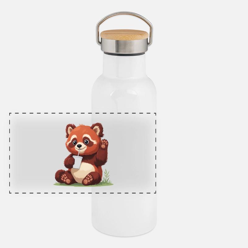 Red Panda with Straw Panoramic Thermal Bottle with Bamboo Lid