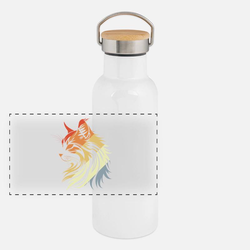 Cat Retro Style Panoramic Thermal Bottle with Bamboo Lid
