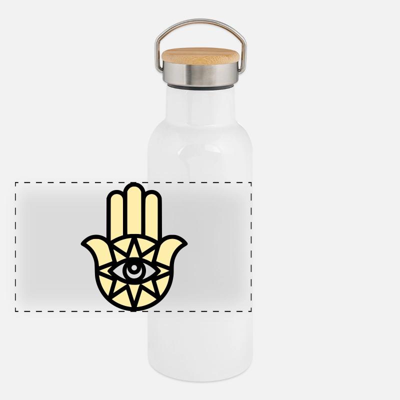 Hamsa Hand der Fatima Panorama Thermosflasche mit Bambusdeckel