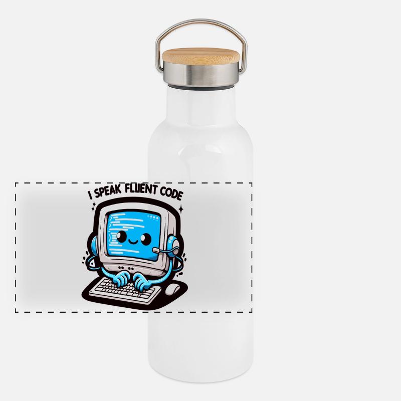 I Speak Fluent Code Retro Computer Panorama Thermosflasche mit Bambusdeckel