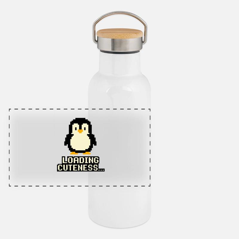 Pixel Penguin Charging Cuteness Panoramic Thermal Bottle with Bamboo Lid