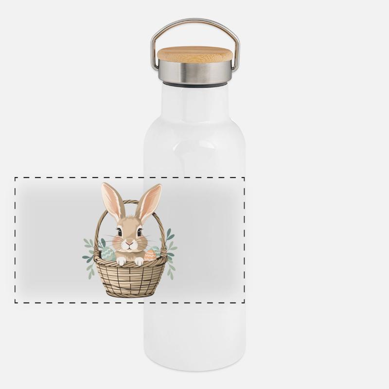 Happy Easter bunny in basket Panoramic Thermal Bottle with Bamboo Lid