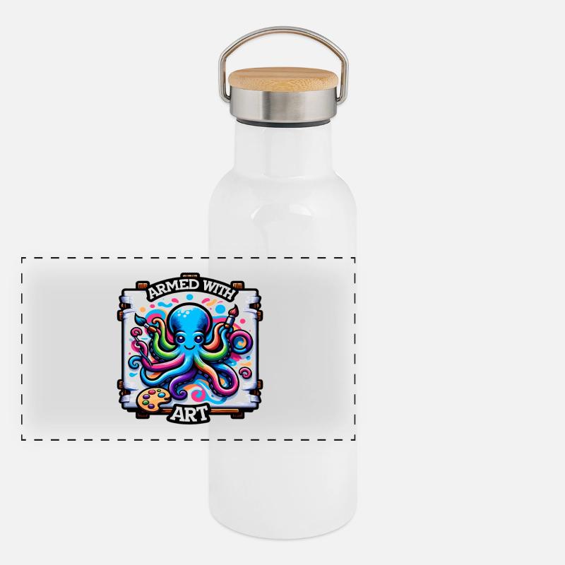 Kunst-Oktopus mit Farbflecken Panorama Thermosflasche mit Bambusdeckel