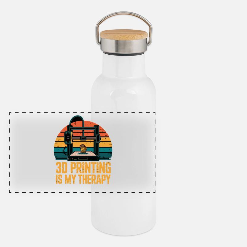  3D Printing Is My Therapy Retro 3D Drucker Maker Panorama Thermosflasche mit Bambusdeckel