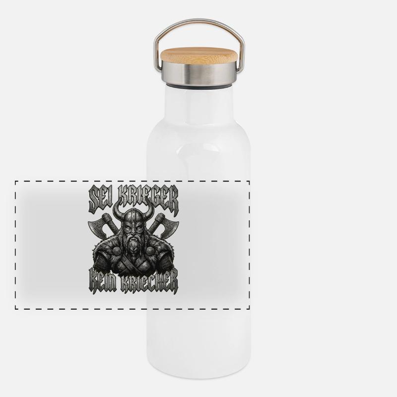 Sei Krieger kein Kriecher Wikinger Bart Panorama Thermosflasche mit Bambusdeckel