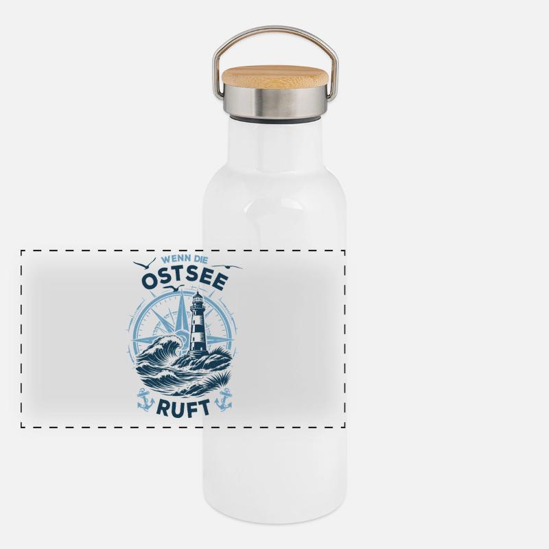 Wenn die Ostsee ruft | Leuchtturm Kompass Panorama Thermosflasche mit Bambusdeckel