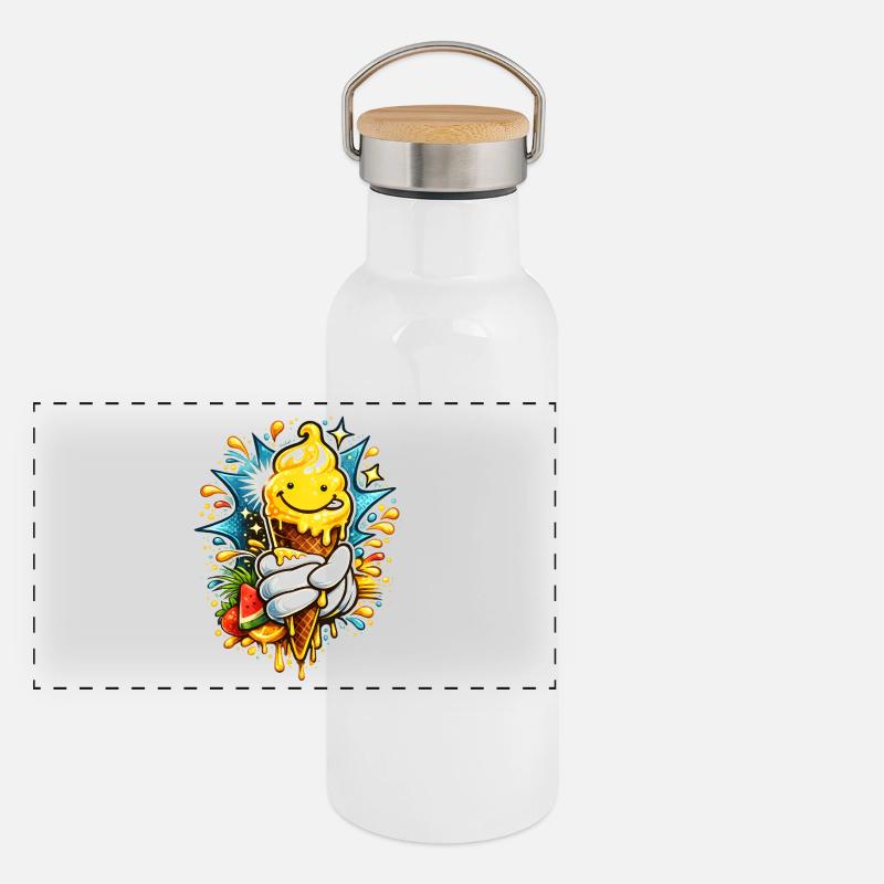 Fröhliche Schmelzende Eiscreme Illustration  Panoramic Thermal Bottle with Bamboo Lid