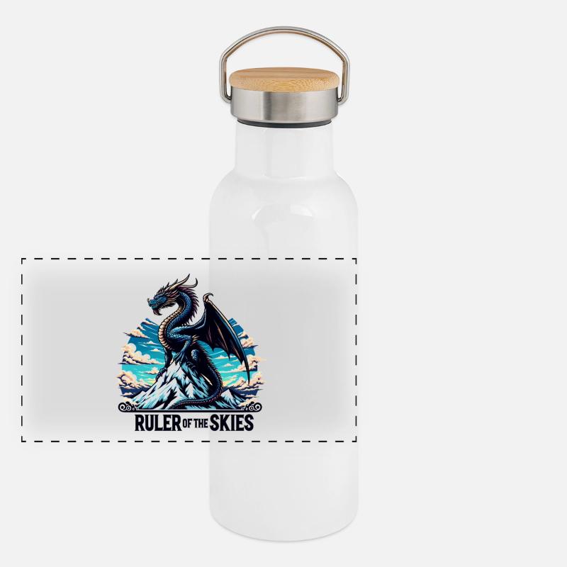 Drachenhimmel über Bergkette Panorama Thermosflasche mit Bambusdeckel