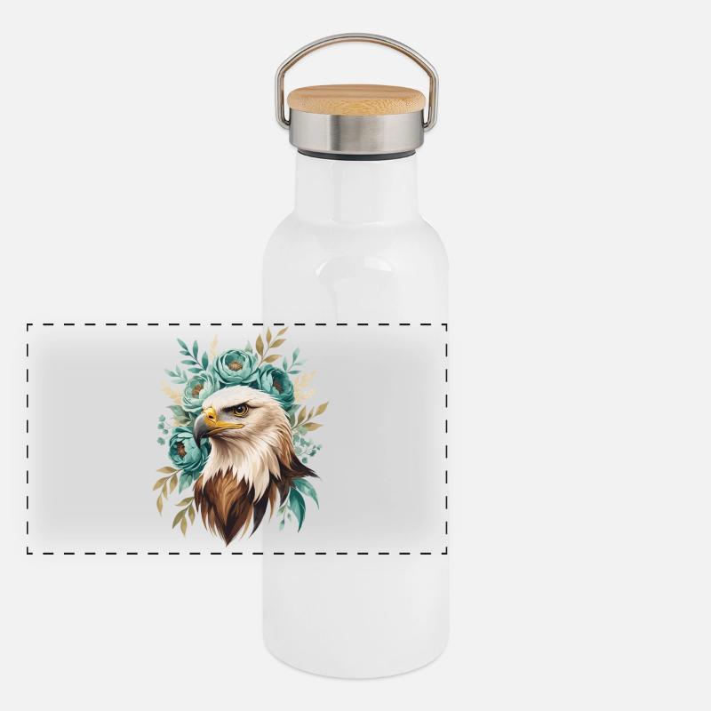 Tête d’aigle avec couronne de fleurs Gourde isotherme avec bouchon en bambou