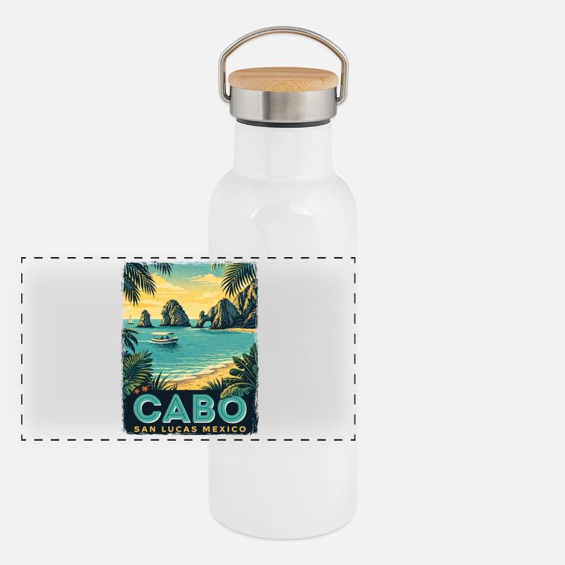 Cabo San Lucas Mexico Retro Spring Break Cruise Panoramic Thermal Bottle with Bamboo Lid