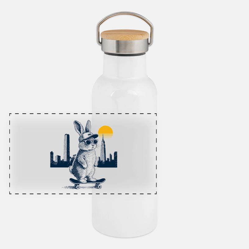 Skater Bunny Gourde isotherme avec bouchon en bambou