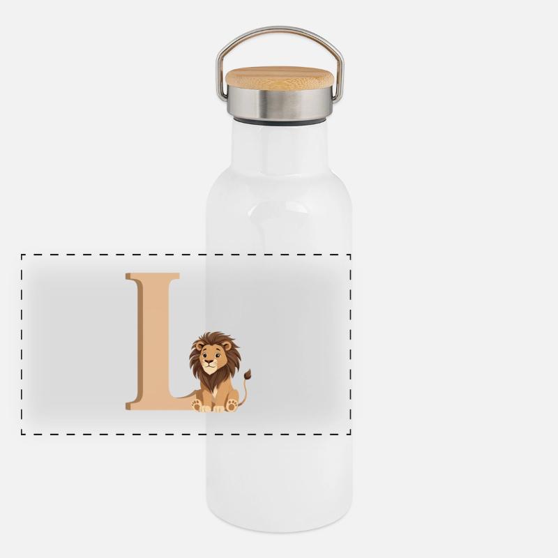 L-Löwe Buchstabe L mit Löwe Panorama Thermosflasche mit Bambusdeckel