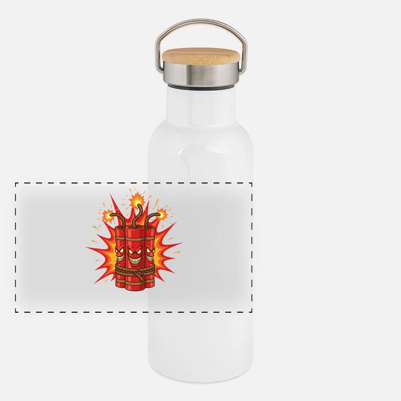 Explodierendes Dynamit-Kunst Panorama Thermosflasche mit Bambusdeckel