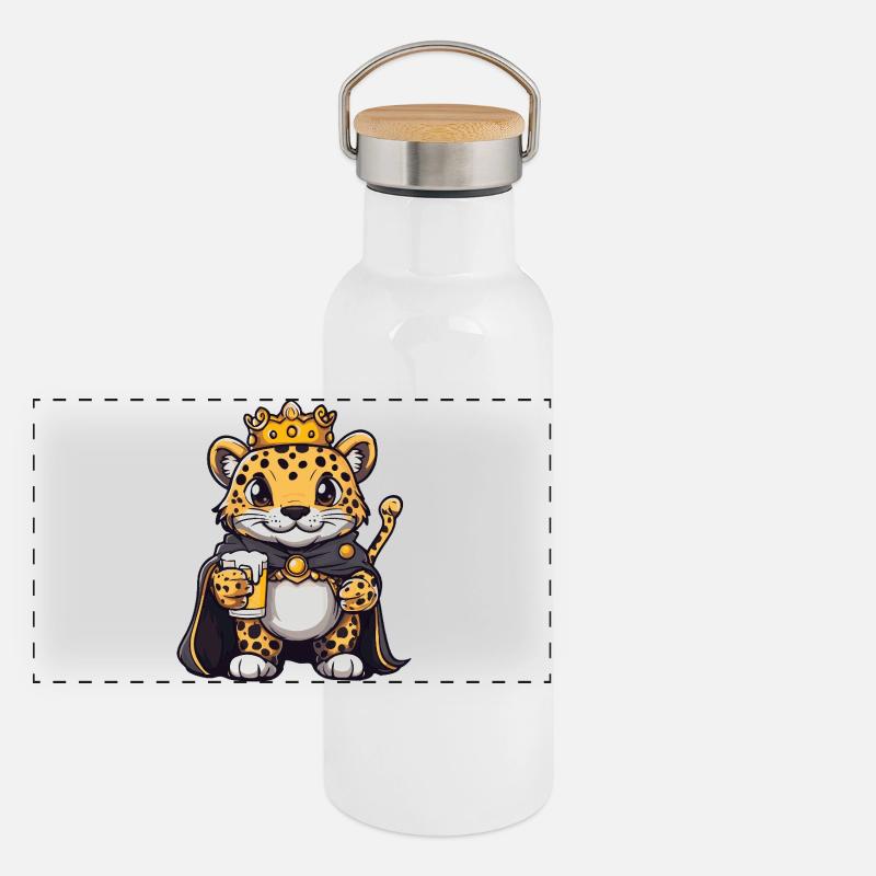 Roi de la Bière Léopard Gourde isotherme avec bouchon en bambou